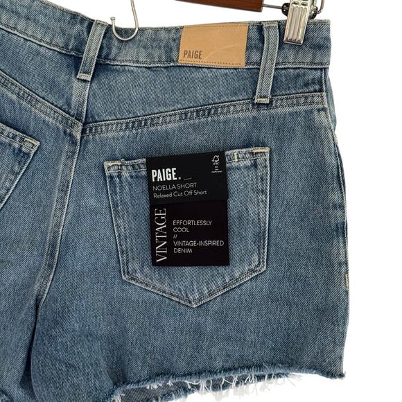 PAIGE NOELLA BUTTON FLY CUTOFF DENIM SHORTS IN SERINE NWT WOMEN'S SIZE 24 - Picture 3 of 16